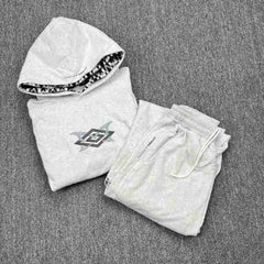 Mertra Monogram Lined Fleece Tracksuit Set - Light Grey