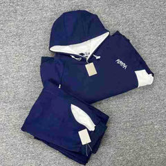 Mertra Contrast Colorblock Fleece Tracksuit Set - Navy Blue/White