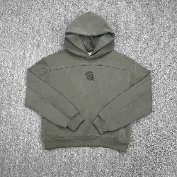 Mertra Seam-Detailed Emblem Hoodie - Olive Grey