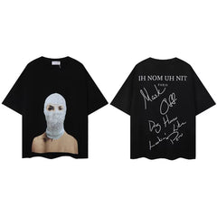 IH NOM UH NIT Masked Female Portrait Script Graphic Tee - Black