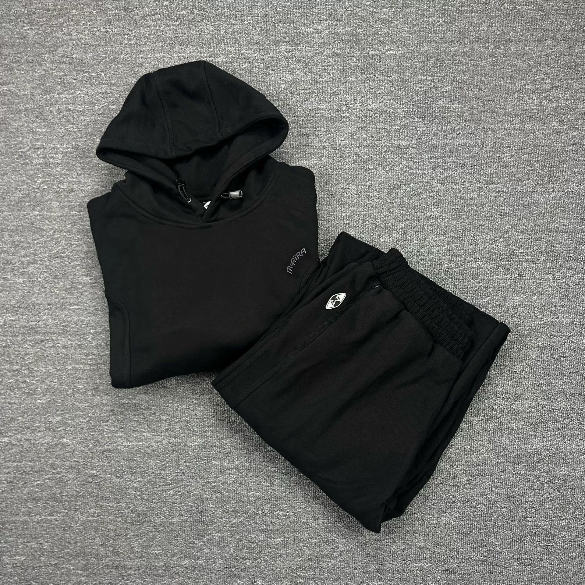 Mertra Minimalist Fleece Tracksuit Set - Black