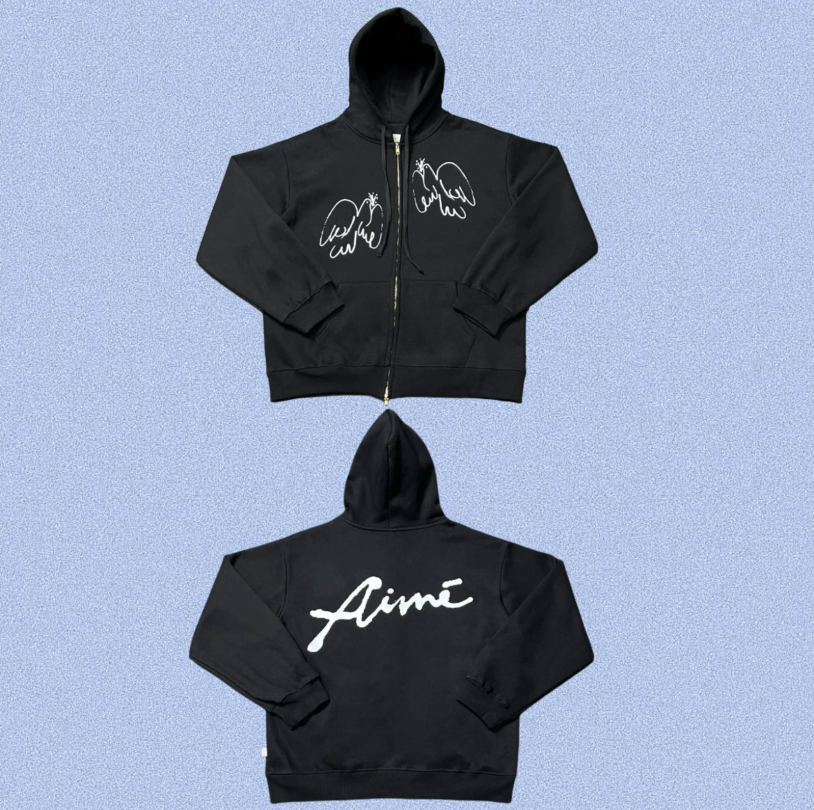 Aimé Leon Dore Angel Wing Cursive Zip-Up Hoodie - Black