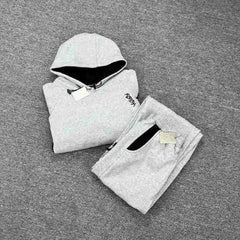 Mertra Contrast Colorblock Fleece Tracksuit Set - Light Grey/Black