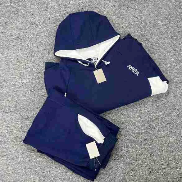 Mertra Contrast Colorblock Fleece Tracksuit Set - Navy Blue/White