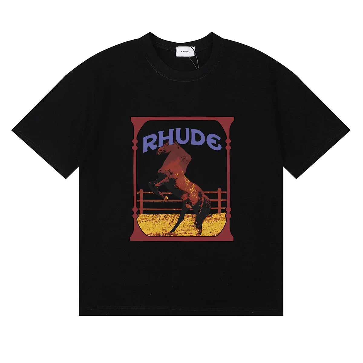 RHUDE Graphic Print T-Shirt - Black Rearing Horse Motif
