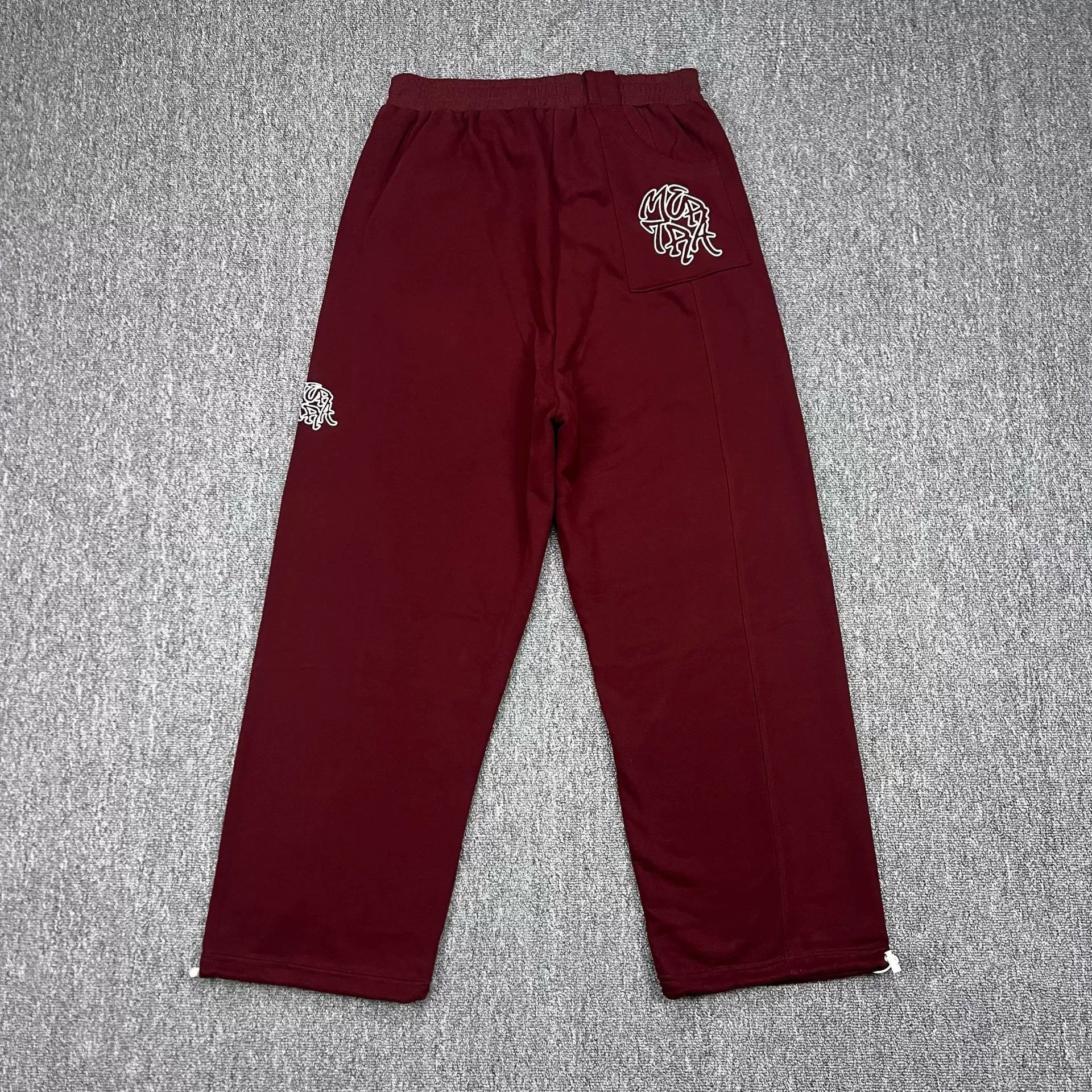 Mertra Contrast Pocket Straight-Leg Sweatpants - Burgundy/White
