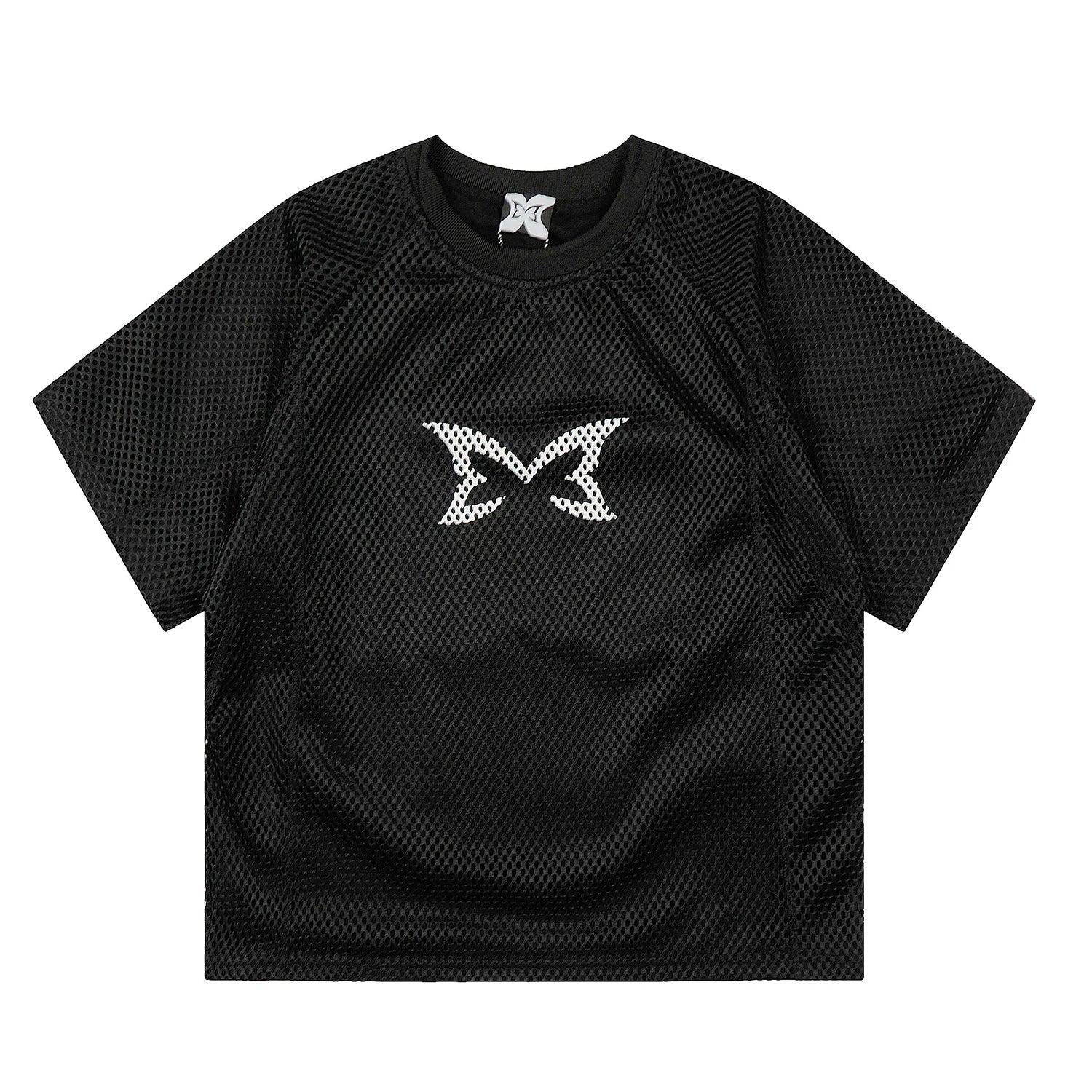 Mertra All-Over Monogram Mesh Raglan Tee - Black