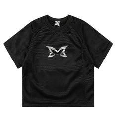 Mertra All-Over Monogram Mesh Raglan Tee - Black