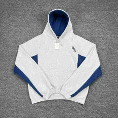 Mertra Contrast Colorblock Fleece Hoodie - Light Grey/Blue